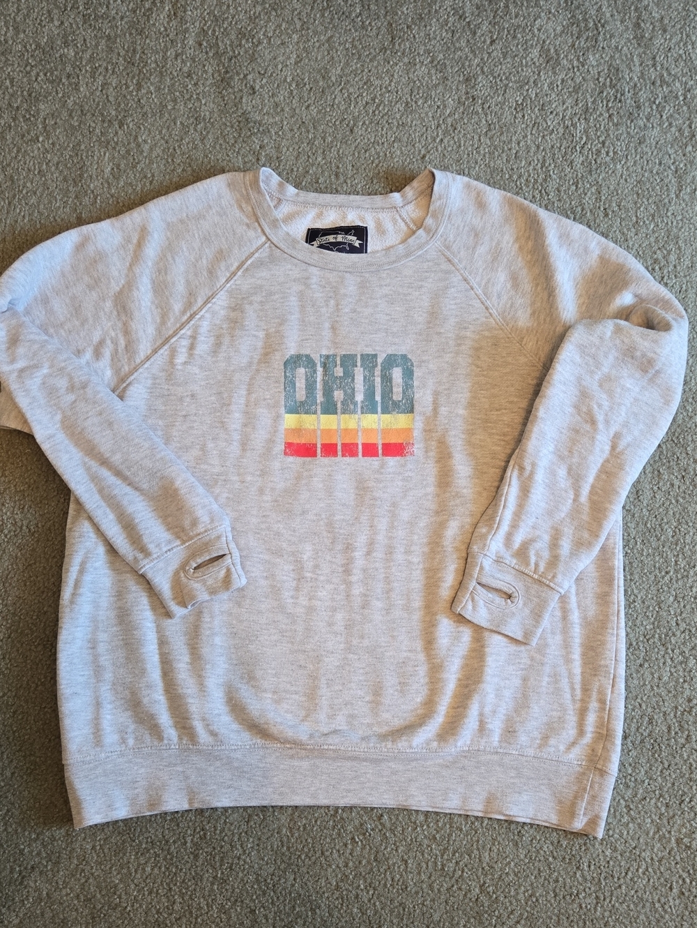 State of Mind Light Gray Ohio Stripe Crewneck Sweatshirt Size Medium